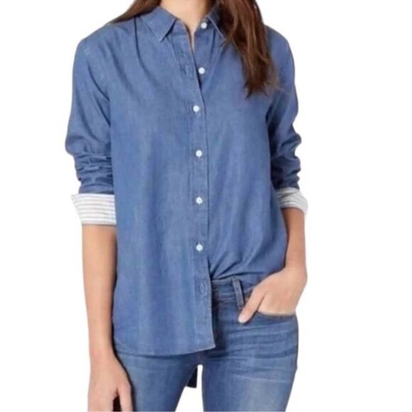LEVI’S Women’s Boyfriend Chambray Button Back Button Up Shirt L - Picture 1 of 10